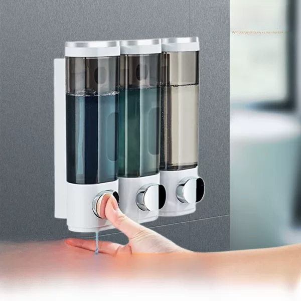 Wall-mounted Three-head Soap Dispenser Household Hotel Soap Box Hole-free Manual Pressing Shower Gel Box Hand Sanitizer Bottle