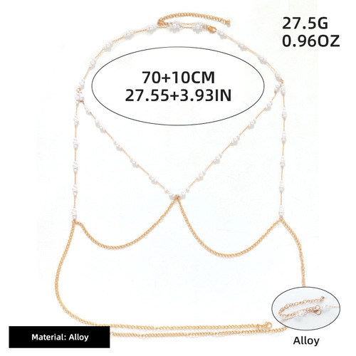 European and American pearl chain women's chest chain jewelry, fashionable, sexy, hot and versatile suspender accessories, nightclub body chain