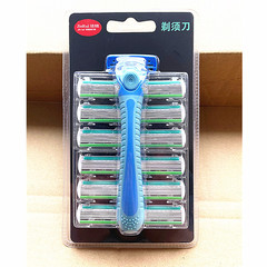 Supply stainless steel 6-layer razor blades for old-fashioned manual men's shaving razors, 1 holder with 12 blades