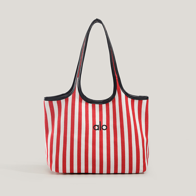 Cross-Border Women's New Artistic Tote Bag, Striped Large Capacity Shoulder Bag, Canvas Commuter Handbag - Thumbnail 5