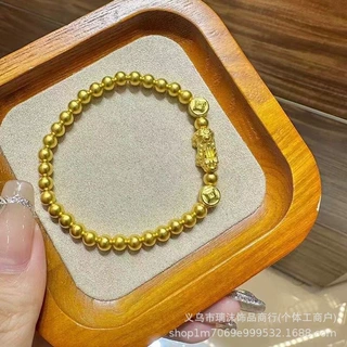 古法双金钱貔貅手串国风貔貅沙金双金钱图案小众大气百搭首饰