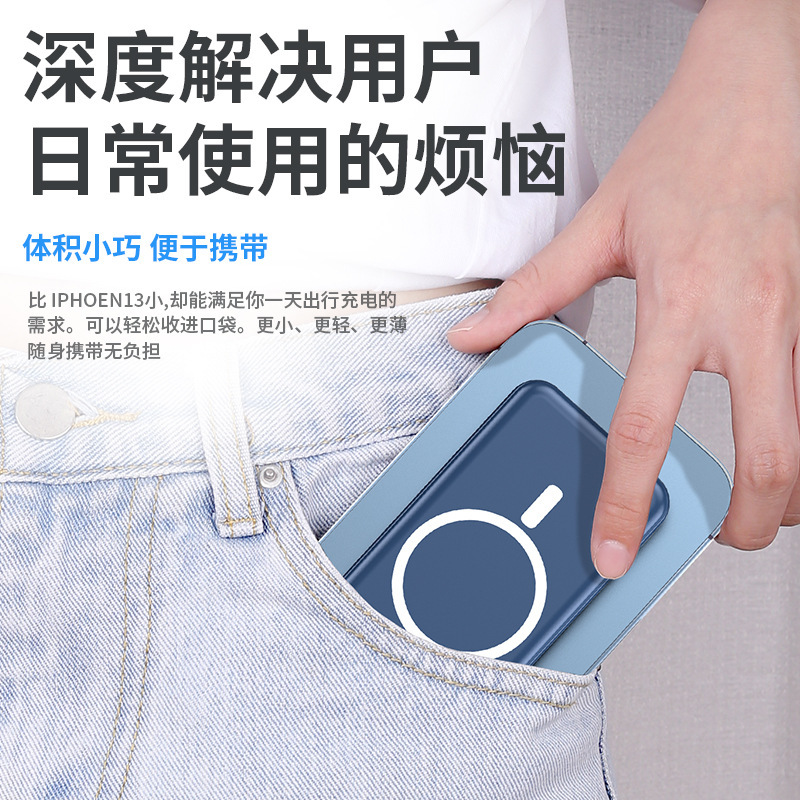 3C跨境MagSafe磁吸无线充电宝PD快充20000毫安自带线移动电源礼品|undefined