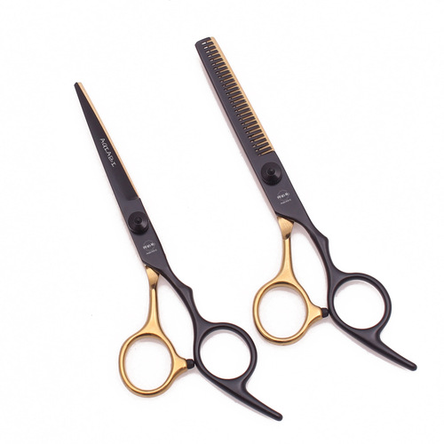 Achabyi Black Gold Household Haircutting Scissors, Beginner's Styling Flat Shears, Thinning Shears, Bangs Trimmers, Hair Cutting Comb with Scraping Knife Set