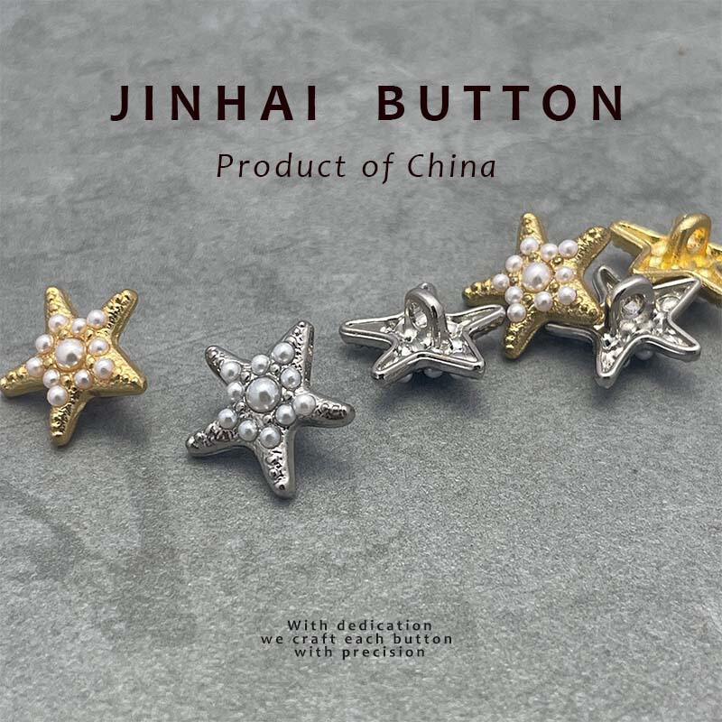 Jin Hai Shirt Button 12.5mm Five-pointed Star Starfish Shape Pearl Zinc Alloy dress Decorative Small Button