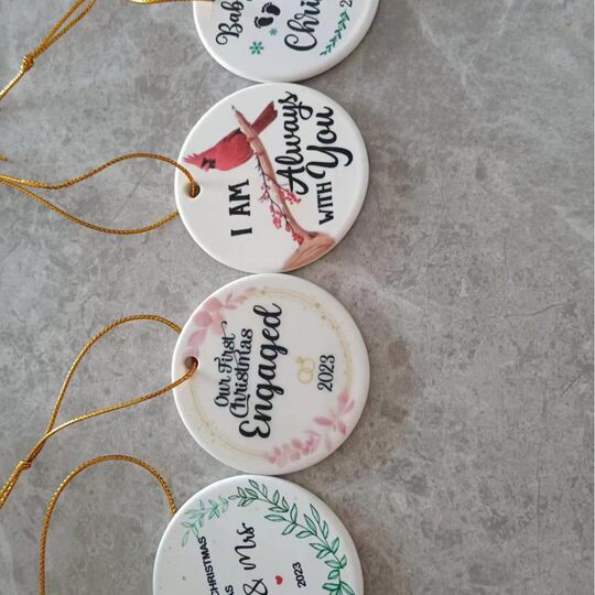 Amazon round Christmas hanging piece ceramic double-sided frosted porcelain glossy decoration hanging piece factory wholesale