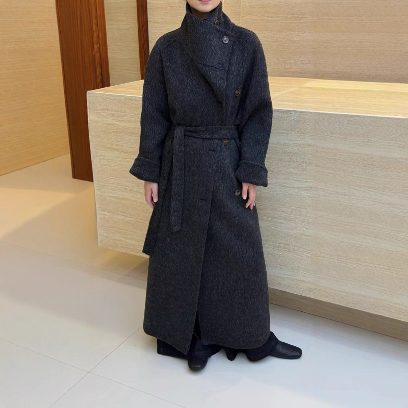 初雪降临 高级感阔版女秋冬25新高级感双面羊毛大衣加长款毛呢|undefined