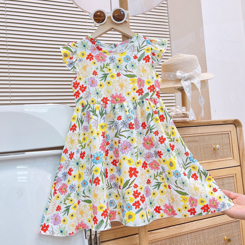 Girls dress Summer New Baby Flying Sleeve Princess Skirt Children Floral Skirt Small Children's Skirt Wholesale
