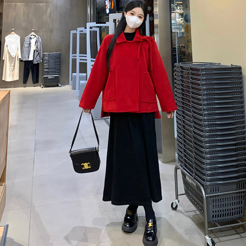 孕妇套装2024新款秋冬时尚洋气时髦过年红夹棉外套连衣裙两件套女