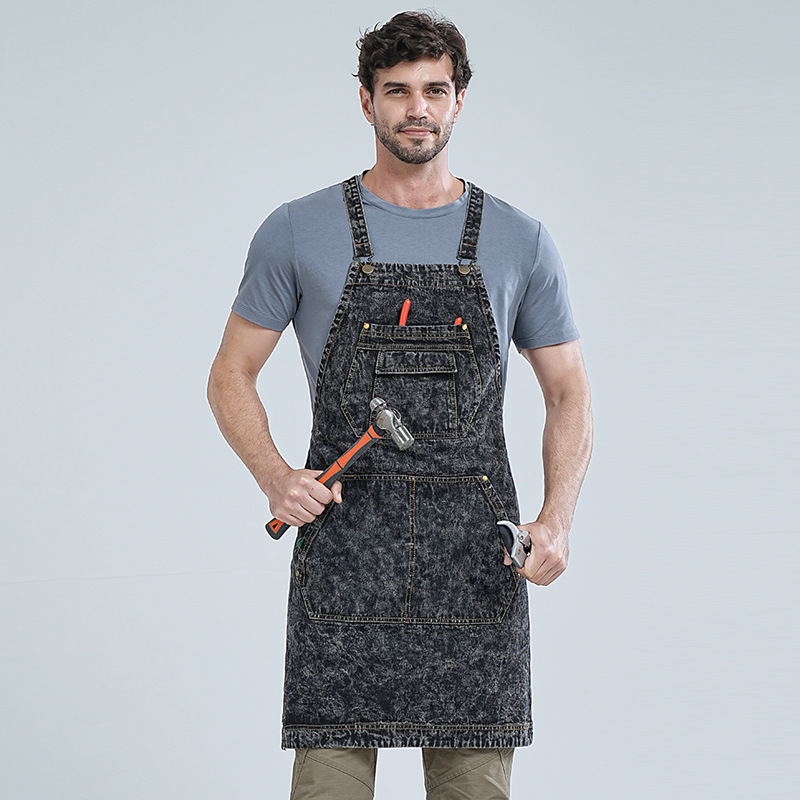 Fronteriza agua lavada denim logotipo personalizado barbero pintura ropa de trabajo electricista delantal carpintería fábrica al por mayor