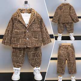 男童春秋装波浪花纹西装套装儿童帅气个性休闲西服中小童礼服批发