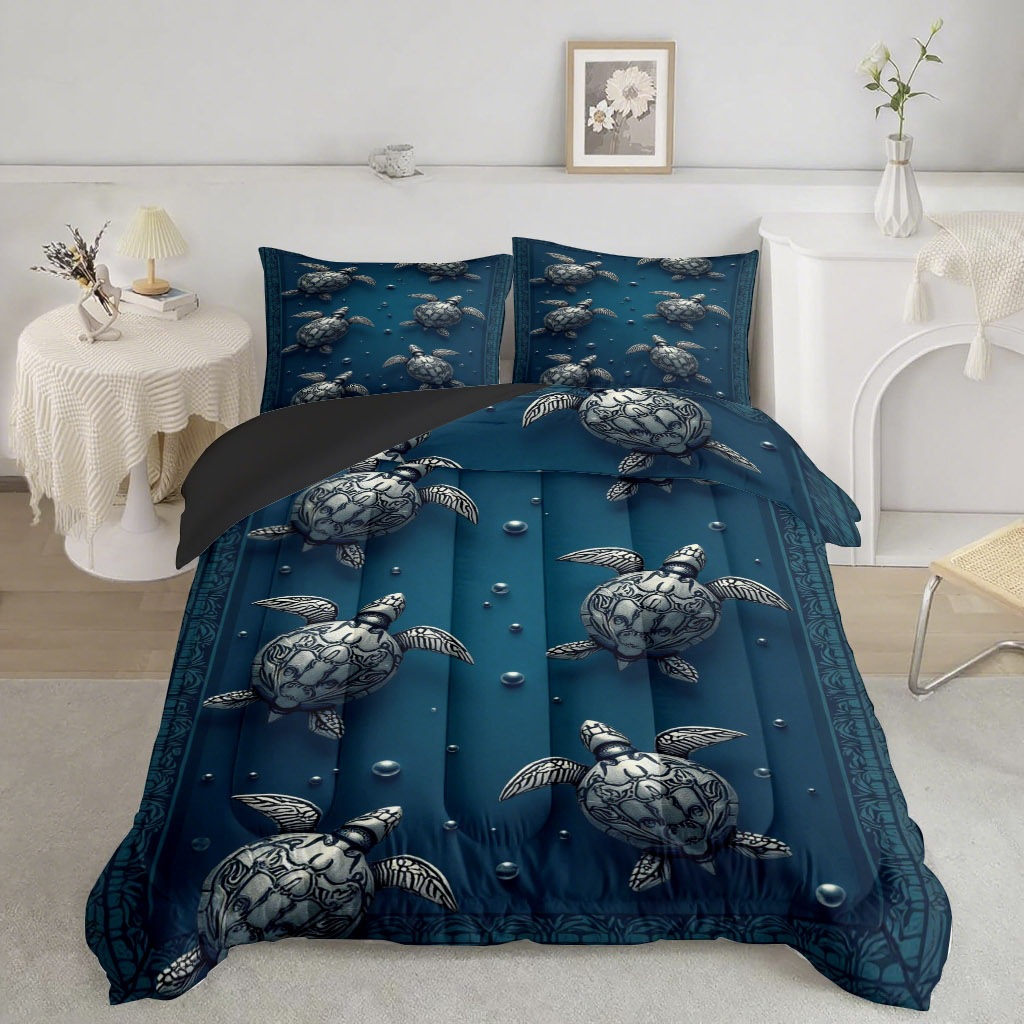 TEMU / JIT transfronterizo animal marino pequeño delfín tortuga impresión digital 3D 180gms colcha almohada set