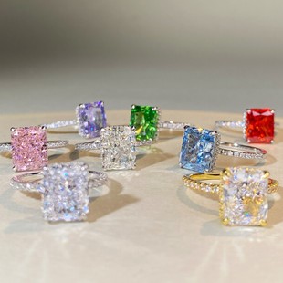 �羳����925���y�����н�ָŮ8X10�ߴ�4�����׵϶��в�ɫ��ʯ��ָ