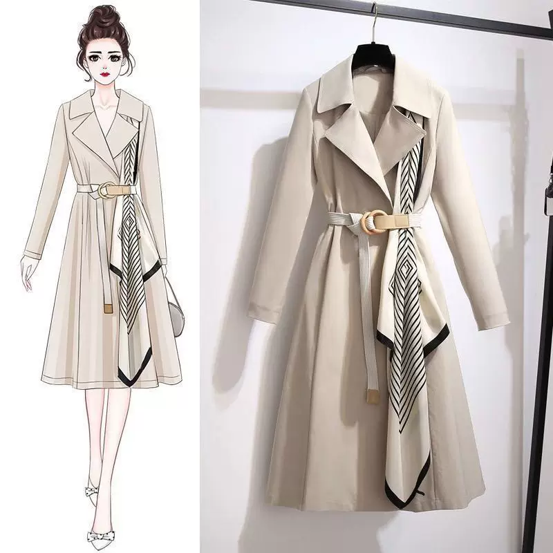 Длинное осеннее пальто-т trench coat, куртка, до середины длины, западный стиль, плюс размер, свободный крой, яркий запоминающийся стиль