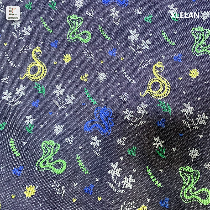 Jacquard denim fabric, cobra pattern, 16S dyed polyester-cotton, non-stretch