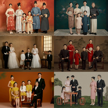 影楼全家福主题新款一家六口家庭拍照摄影写真服饰复古亲子装套装