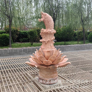 厂家直销石雕荷花鱼喷水雕塑 园林景区庭院流水摆件 水幕墙迎门墙