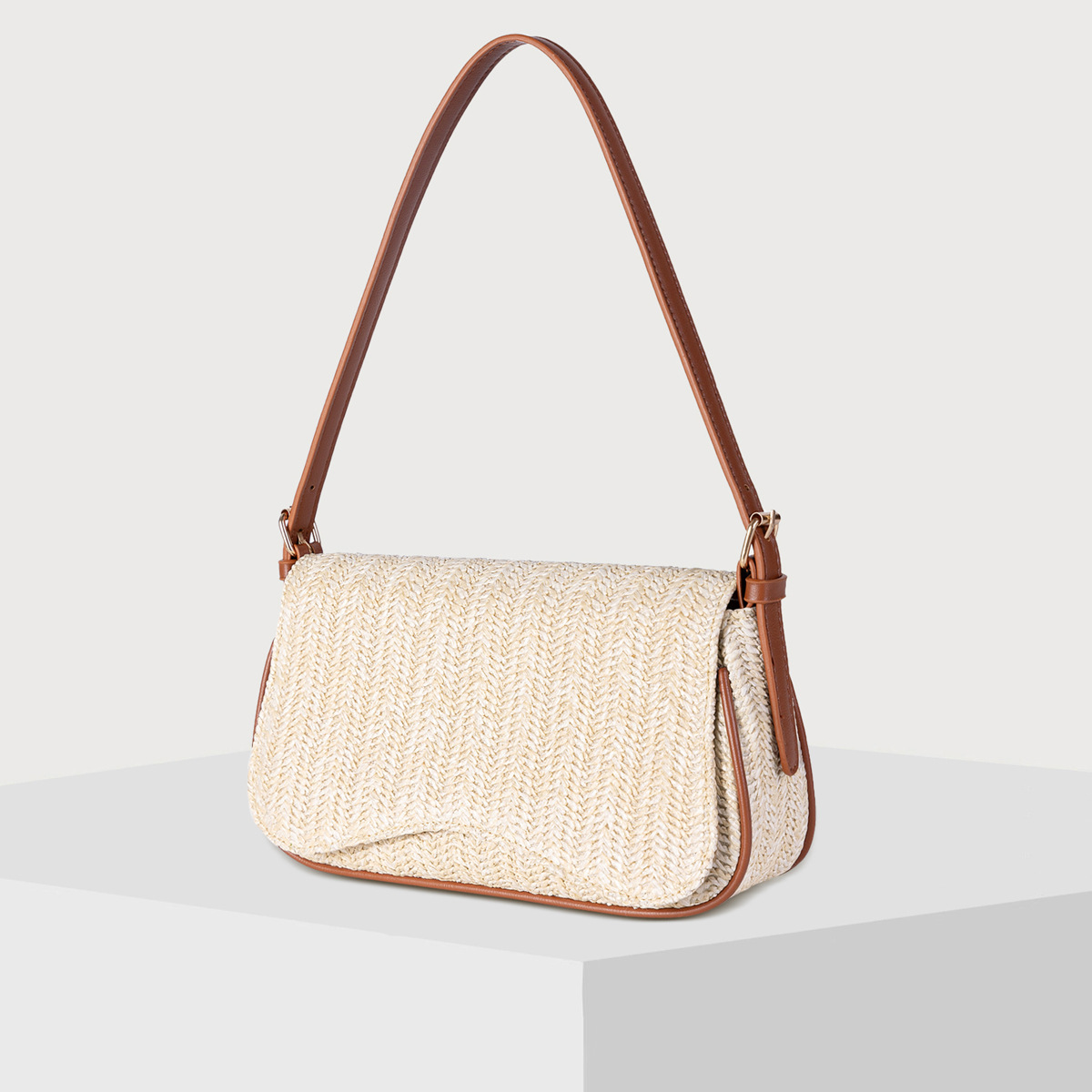 249g Weight Flip Cover Closure Type Single Shoulder Strap Strap Type Straw Bag Bags Type Holiday, Daily, Street Occasion Women's Polyester Solid Color Basic Square Flip Cover Straw Bag