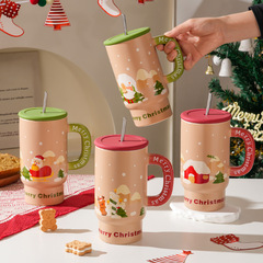 クリエイティブクリスマス陶磁器カップ蓋高颜値家庭用大容量オフィスカップルカップお土産マグカップ