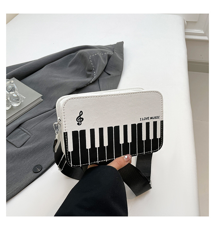 178g Weight Zipper Closure Type Sling Strap Strap Type Crossbody Bag Bags Type Casual, Shopping Occasion Pu Leather Material Piano, Notes Pattern All Seasons Season Women's Gender Cute Style Square Shape Women's Pu Leather Piano Notes Cute Square Zipper Crossbody Bag 10