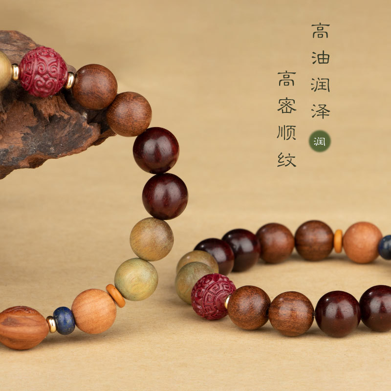 Estilo chino doce Zodiaco verde sándalo pulsera mujer dragón Zodiaco pulsera cinabrio suerte cuentas pareja pulsera