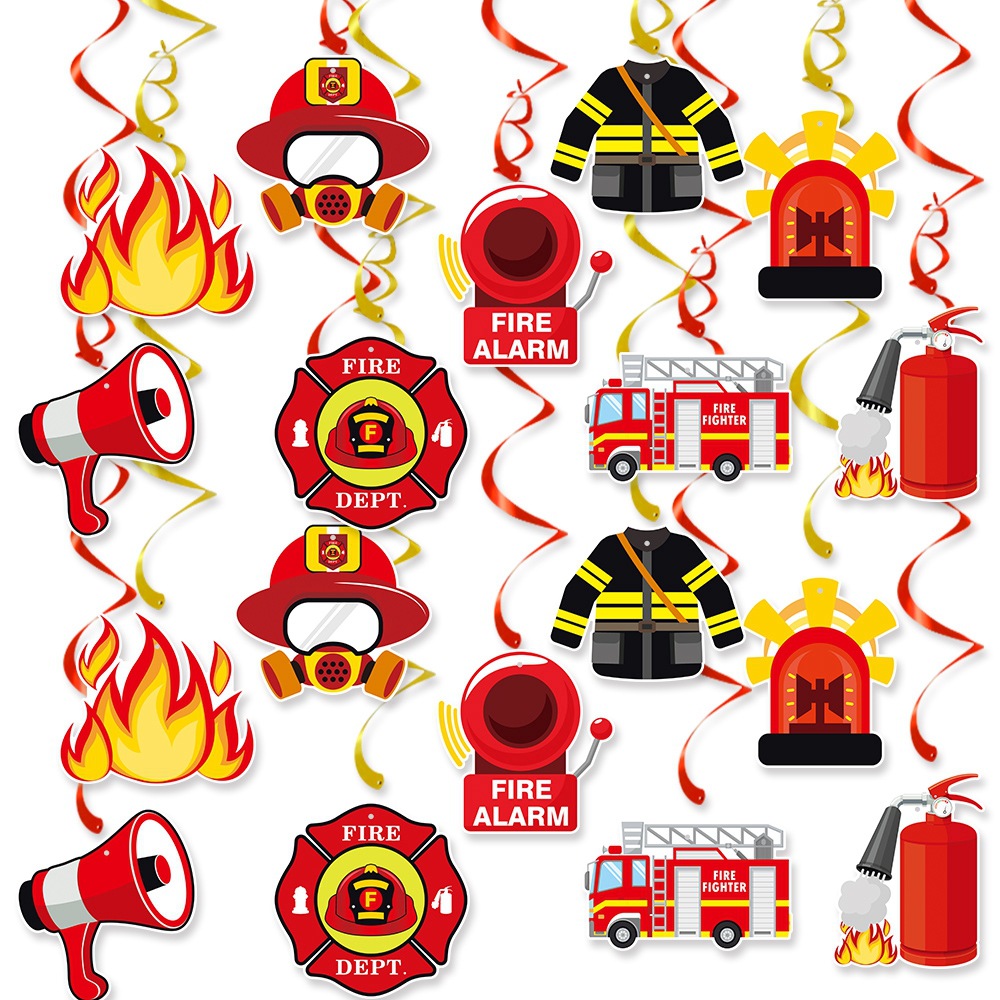 Nueva decoración de fiesta de cumpleaños contra incendios temática espiral placa de suspensión contra incendios fiesta decoración de techo espiral colgante