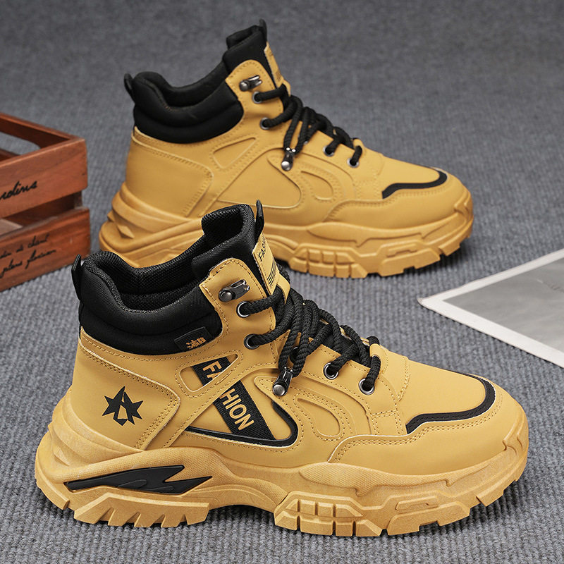 Giày bốt Martin nam cổ cao đế dày chống trơn, giày leo núi da lì lợm phong cách casual — W2161 màu vàng, W2161 màu xanh lá cây, W2161 màu đen