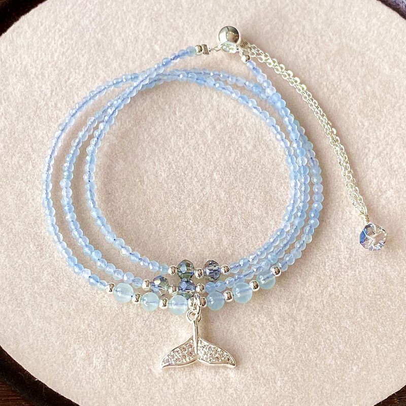 Crystal Jewelry Sea Blue Cut Three-Circle Multi-Layer Bracelet Fishtail Pull-out silver Bracelet Wholesale Crystal Jewelry Sea Blue Cut Three-Circle Multi-Layer Bracelet Fishtail Pull-out silver Bracelet Wholesale