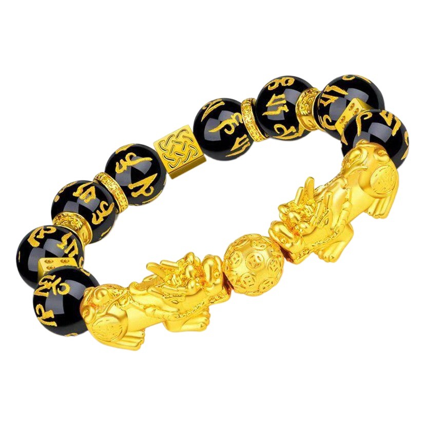 Vietnam Sand Gold Pixiu Bracelet for Men and Women Imitation 3D Hard Gold 99 Obsidian Lucky Pichu Bead Jewelry Does Not Fade for a Long time