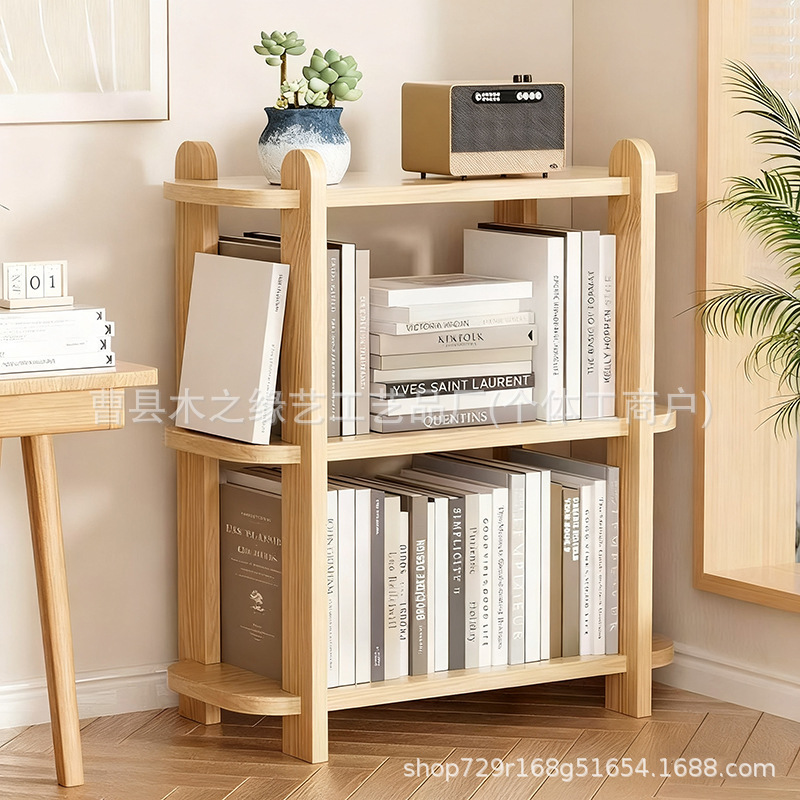 Solid Wood Bookshelf Simple Floor-Standing Economical Living Room Storage Rack Student Children Multi-Layer Desktop Bookshelf Storage Rack