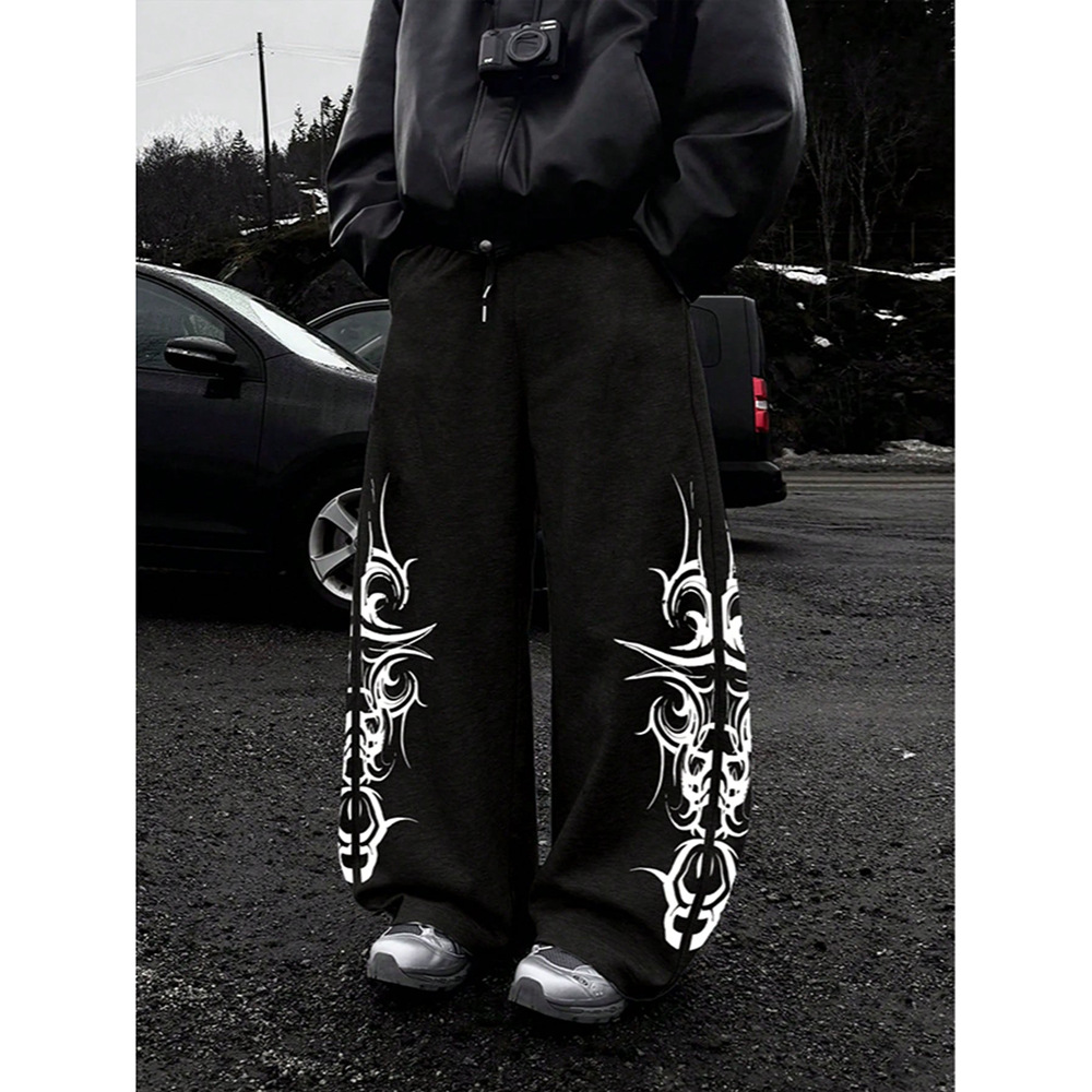 High Street Design Sense Hip Hop Printed Casual Pants Men's Straight Sweatpants European And American Retro Long Pants_viptrois.com