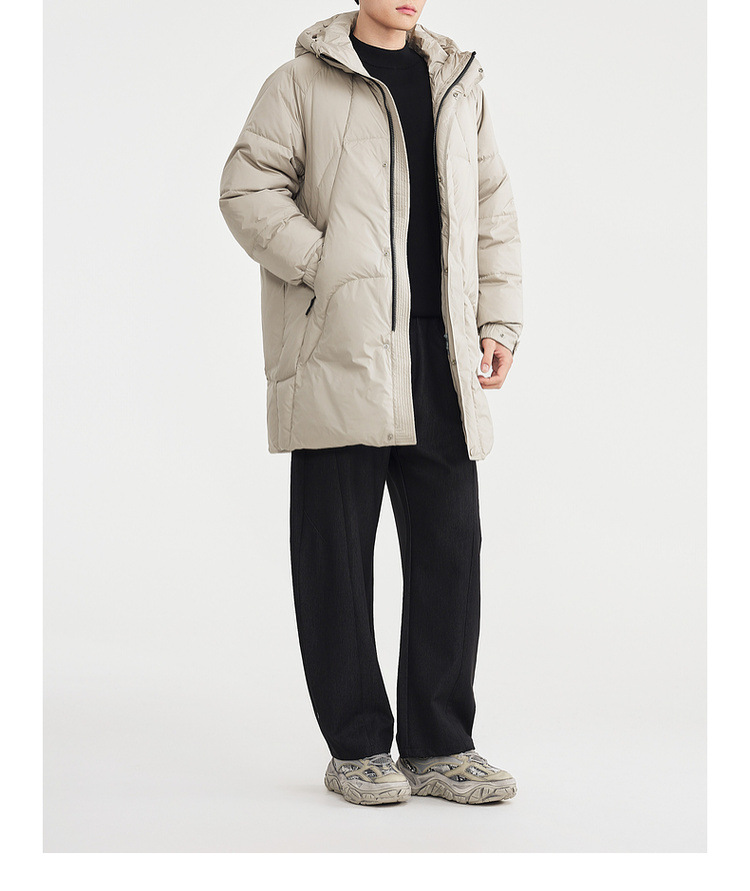 Áo khoác parka nam dáng dài có mũ trùm, tay raglan, chất liệu lông vũ chống gió — màu đen chi tiết 28