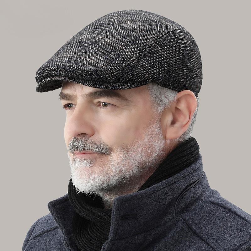 Cappello unisex Forward per uomo di mezza età, berretto caldo con protezione per le orecchie, stile vintage a quadri_voghion.com