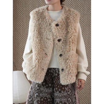 卢浮冬季新款韩版时髦超柔绒质感单排扣仿毛马甲舒适休闲上衣女