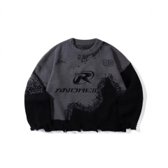 アメリカの紳士服のレトロな趣味のアルファベット2024秋冬のゆるいカップルの丸首の長袖のニットのセーター