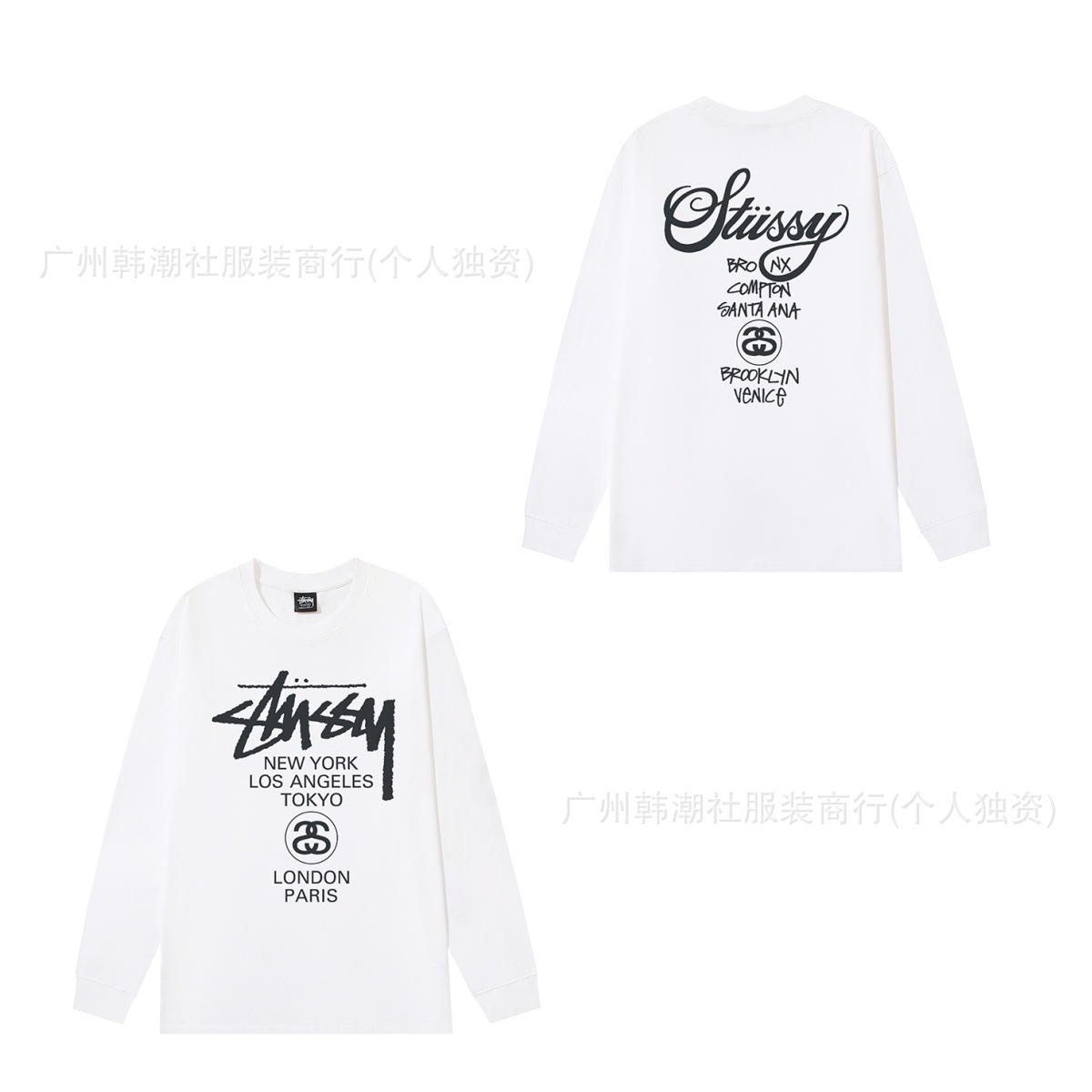 原標クロスボーダーの新型潮牌stuツアーの経典のアルファベットのプリントの丸首の長袖のtシャツは代行します。