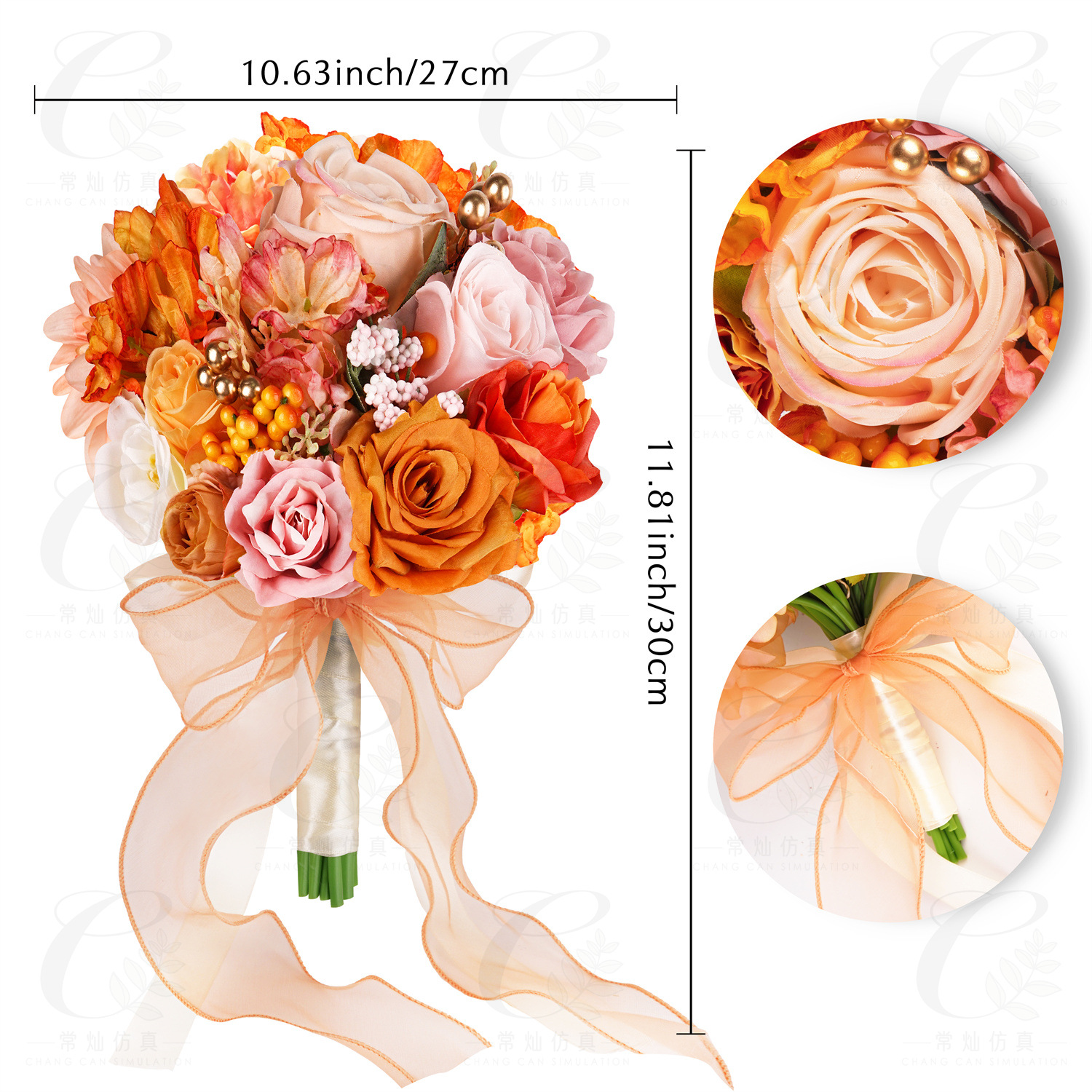 1PC 샴페인 핑크 실크 플라워 혼합 부케 - 1 (27cm; 33송이)