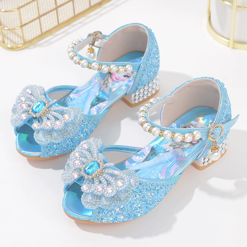 В наличии сандалии для девочек рыбий рот летние дети любят обувь принцессы модные детские туфли на высоком каблуке со стразами и бантом