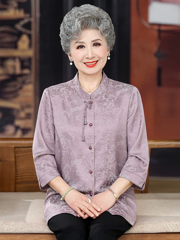 Летняя одежда для пожилых женщин 2025 года, новые рубашки в стиле шинуазри для женщин среднего и старшего возраста, элитная одежда для мам в стиле шинуазри, одежда для старух.