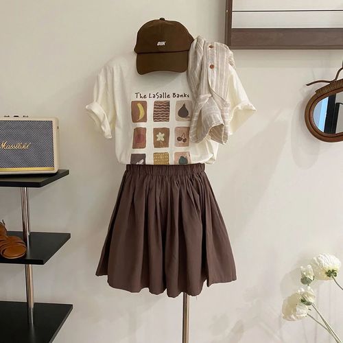 Super Soft Modal! Fruit Pattern Print Simple Short Sleeve T-Shirt for Women Summer Loose Straight Shoulder Youthful Top