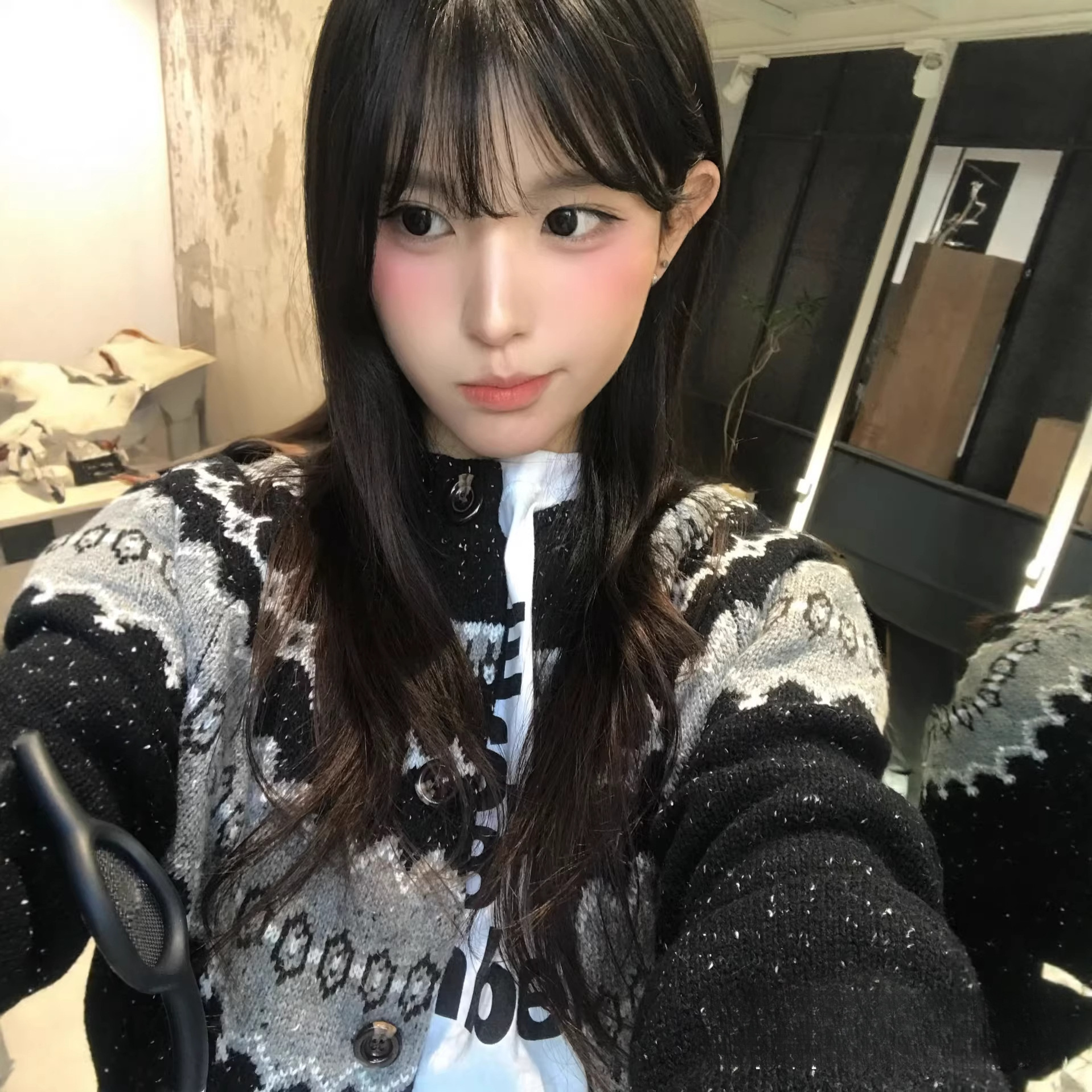 Starry Sky Fair Isle Snowy Night Wool Blend Cardigan Sweater Cleanfit Unisex Lazy Warm Knitwear