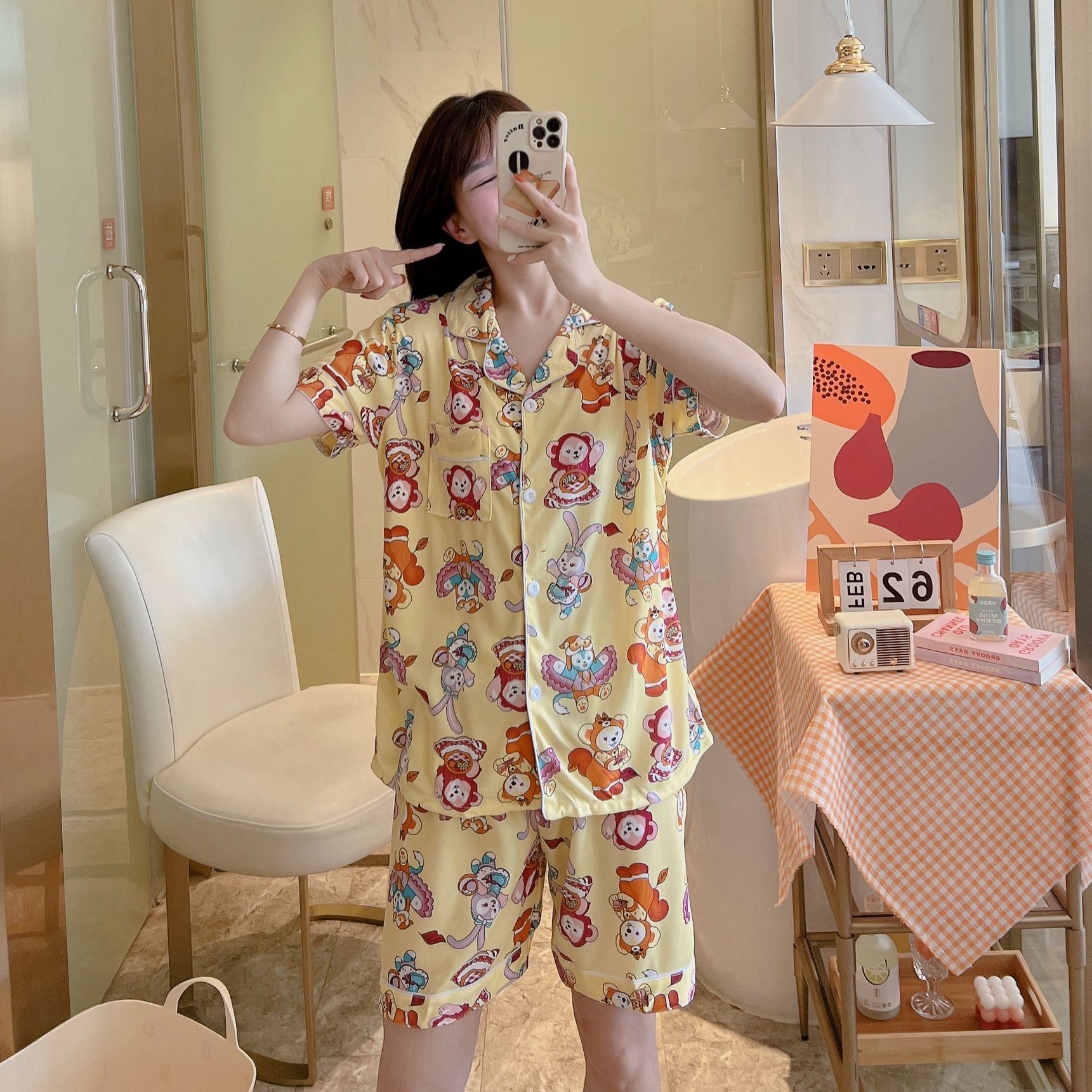 Tailandia Pijamas de las mujeres del sudeste asiático pantalones cortos de manga corta transfronteriza verano ropa para el hogar ins estilo coreano traje de dos piezas