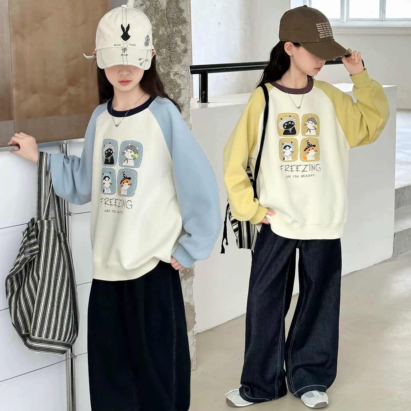 女童插肩卫衣春秋款新款儿童洋气宽松上衣女孩中大童长袖韩版宽松