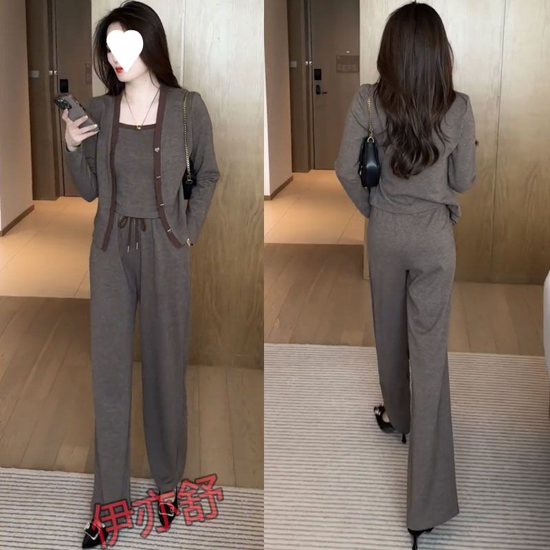 上档次洋气休闲三件套女2025秋季新款时尚减龄显瘦阔腿裤休闲套装|undefined