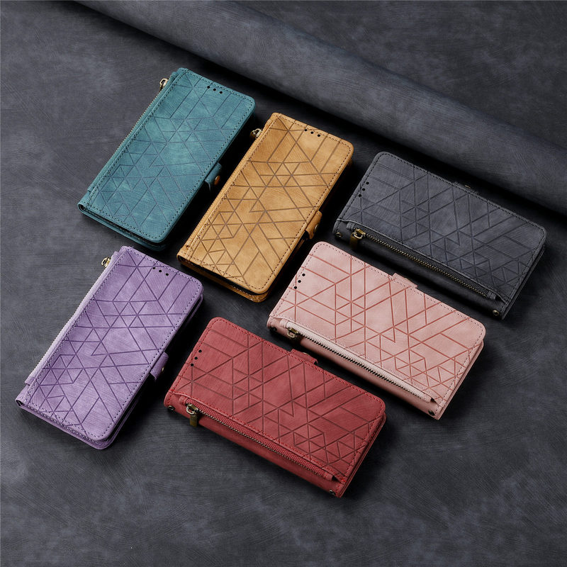 Suitable for iPhone 17 Apple 17 Phone Leather Case Geometric Lanyard Samsung S26 Business Lanyard Pu Flip Phone