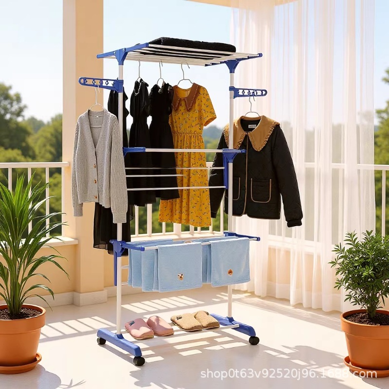 Percha de ropa plegable transfronteriza aterrizaje nuevo tipo de estante multifuncional de perfil aerodinámico móvil plegable percha de ropa multicapa image 3
