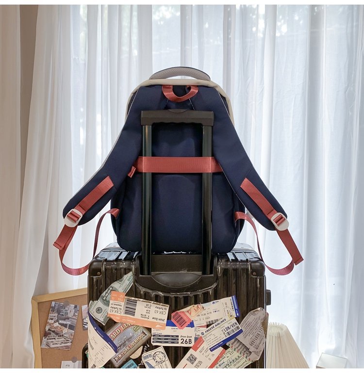 书包女ins风韩版大学生背包高中森系学院风大容量旅行撞色双肩