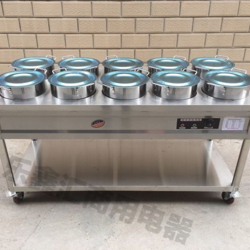 acero inoxidable aislamiento térmico carro de gachas de calentamiento eléctrico móvil comercial calentador de sopa caliente mesa de gachas de aislamiento térmico