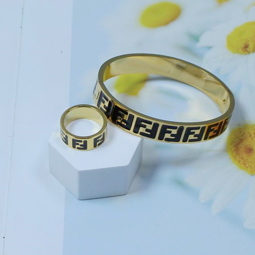 F-letter black and white drip gel couple rings, stainless steel simple enamel unisex finger rings bracelets