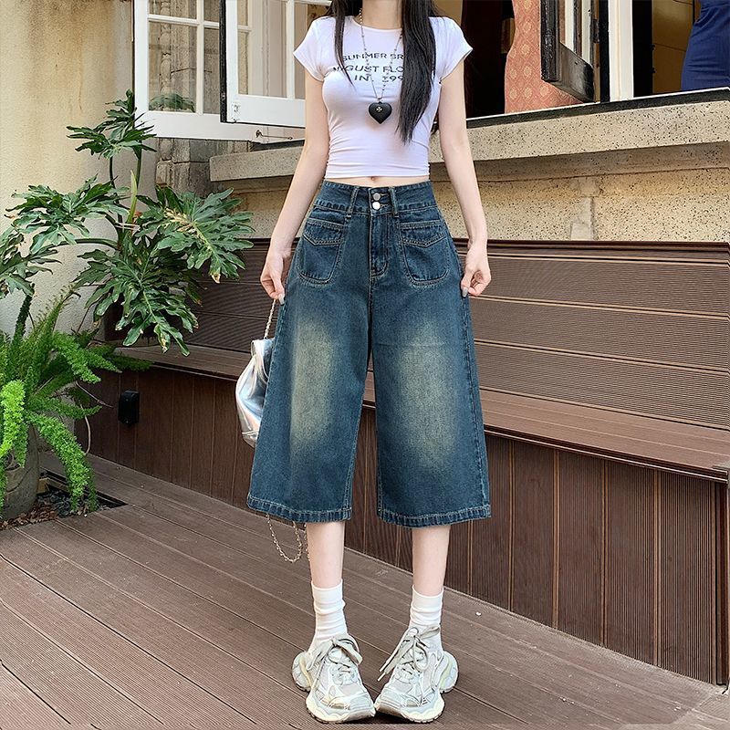 Plus Size Wide-Leg Jeans for Women, New Style, American Retro Loose High-Waisted Straight Cropped Pants for Commuting Plus Size Wide-Leg Jeans for Women, New Style, American Retro Loose High-Waisted Straight Cropped Pants for Commuting