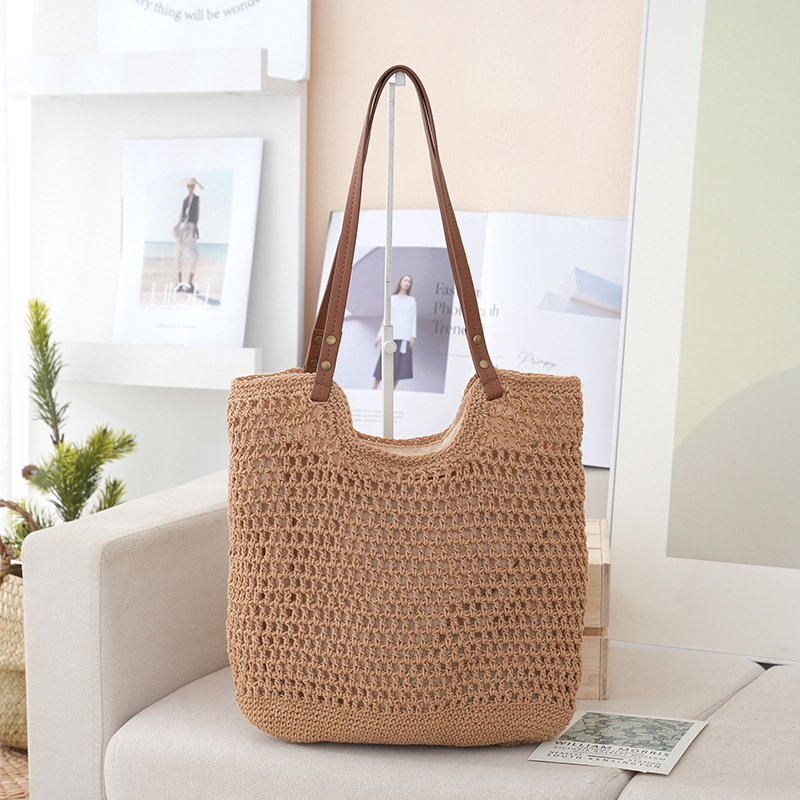 Large Capacity Women's Shoulder Bag, Beach Vacation Straw Woven Tote Bag For Commuting - Thumbnail 6